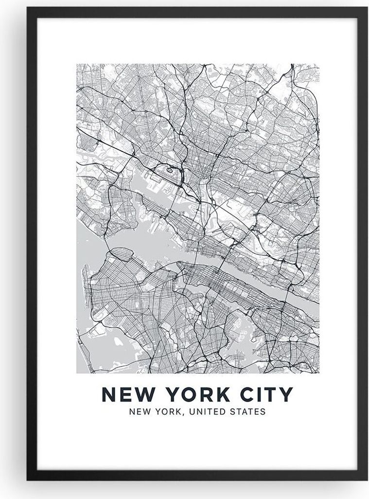 Gerahmtes Poster - Schwarzer Rahmen - Neu York Karte - 50x70 cm - Wand Bild - Wanddeko - Wandbilder - Kunstposter - Wandposter - Bilderrahmen - Bil...