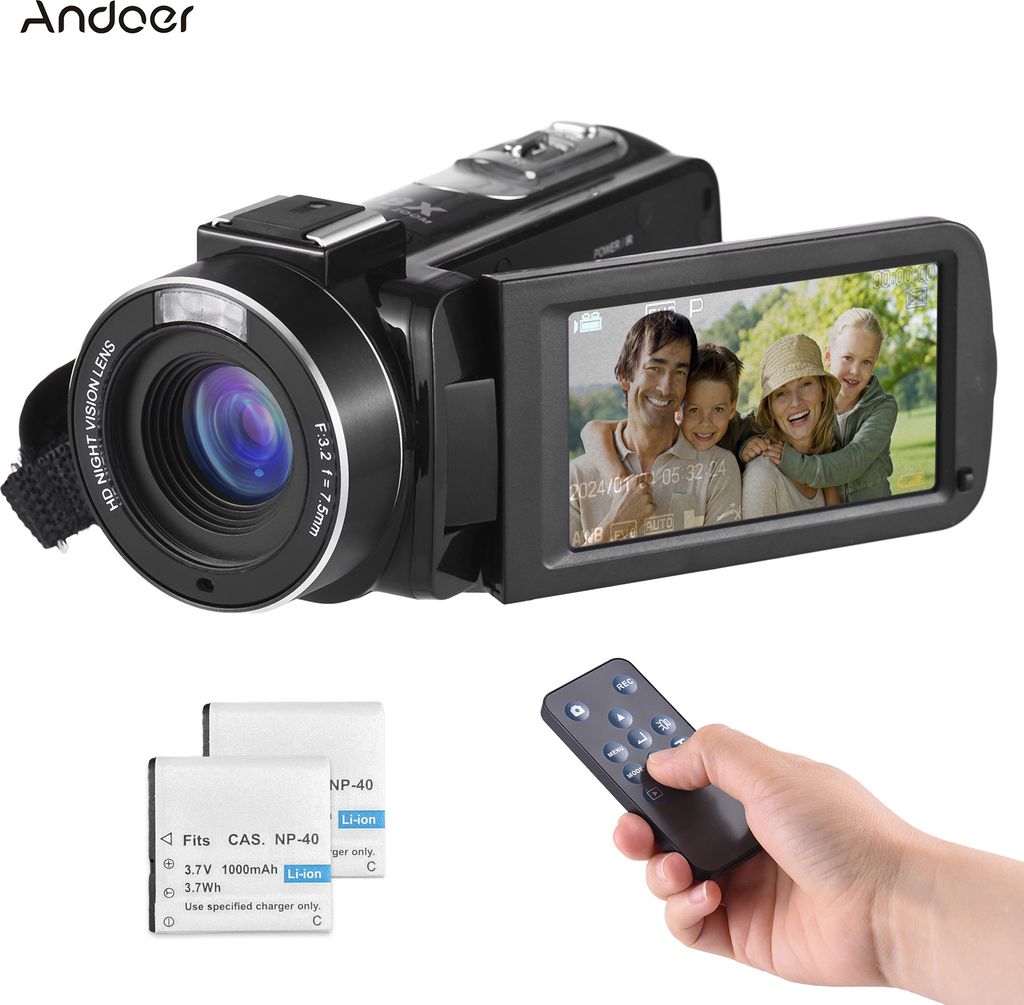 1080P Digitale Videokamera, Camcorder, DV-Kamera, 30 MP, 18-facher Digitalzoom, 3,0-Zoll-IPS-Bildschirm, IR-Nachtsicht, Verwacklungsschutz, Gesicht...