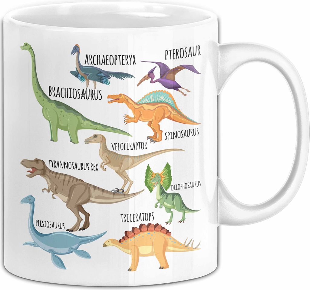 Dino Tasse Geschenk Dinosaurier Geschenkidee Jungs Dino-Fans T-Rex Arten Von Dinosaurieren Kakao Becher Becher (Weiß)