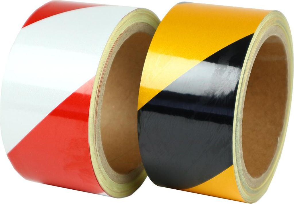 Reflektierendes Gefahrenwarnband Weiß & Rot 50 mm x 10 m x - Weiß & Rot - Glatt - Polyvinyl chloride (PVC) - 0,19 mm - Innenbereich - 66010050000...