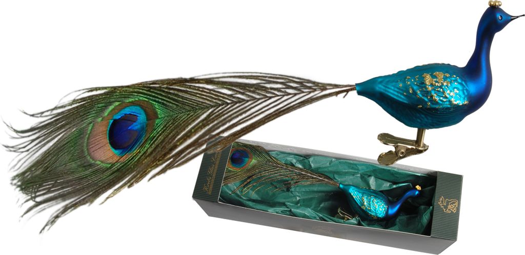 Krebs Glas Lauscha Glasfigur - Pfau mit echter Feder auf Produktbild 