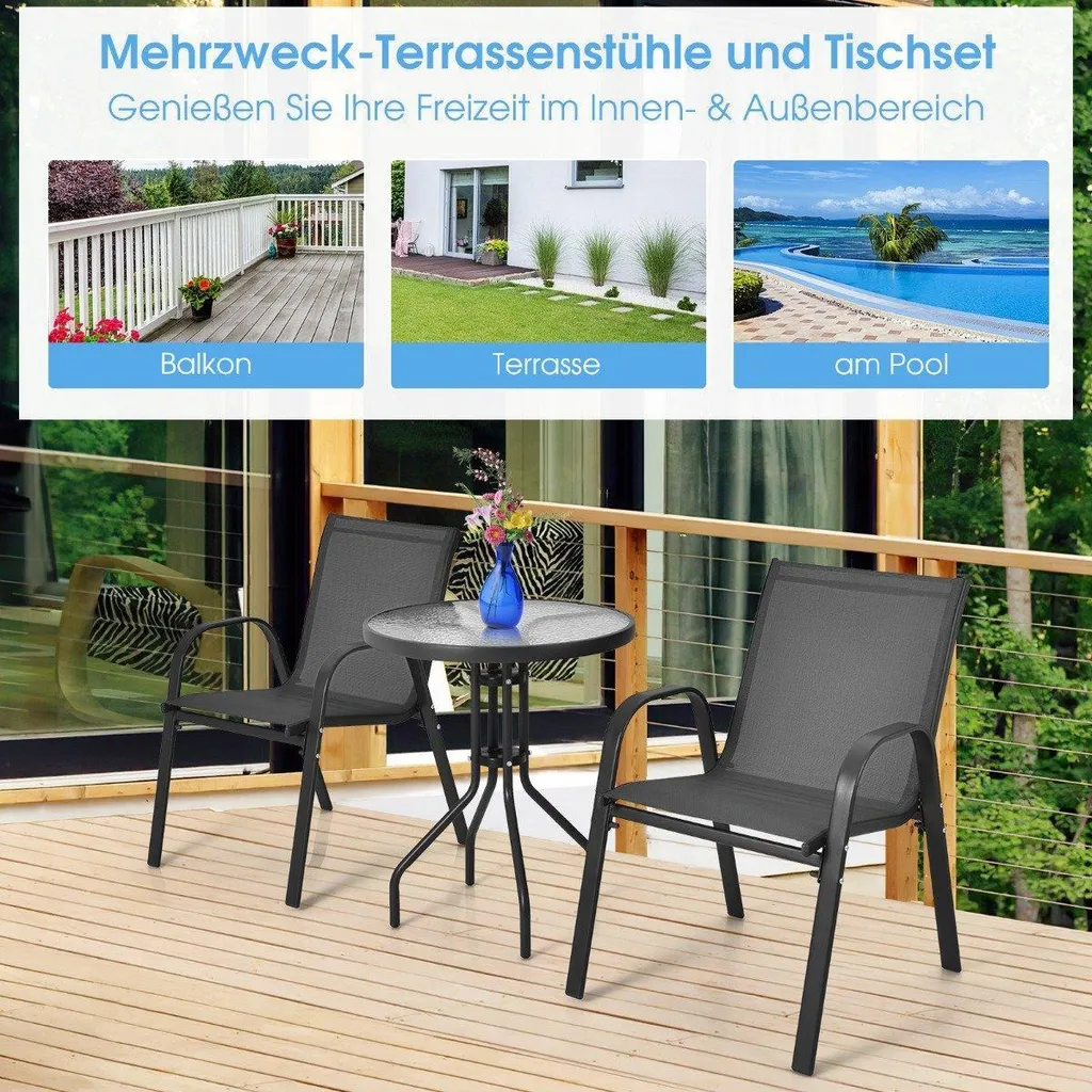 Ensemble de jardin pour balcon table et 2 chaises pour repas extérieur - 4