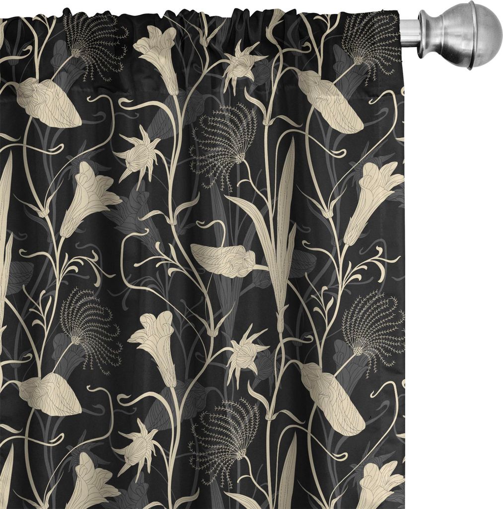 ABAKUHAUS Jugendstil Vorhänge, Gardinen, Blätter Zweige Mutter Natur Zen Blooms Perser Boho Mystic Flourish, 2 Stück 75 x 245 cm, Schwarz Elfenbein