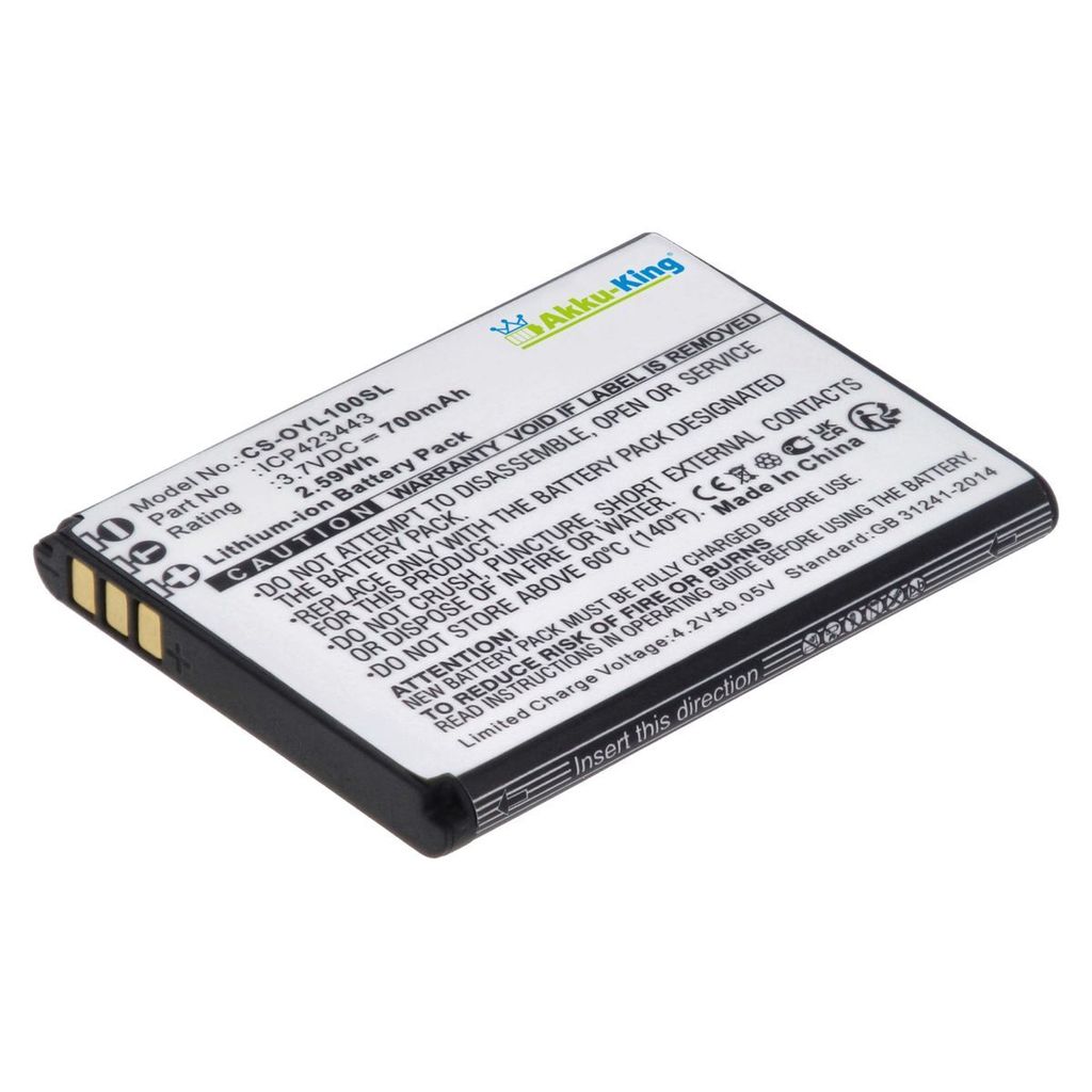 Akku kompatibel mit Olympia ICP423443 - Li-Ion 700mAh - Luna, Primus, Style Plus, Style View