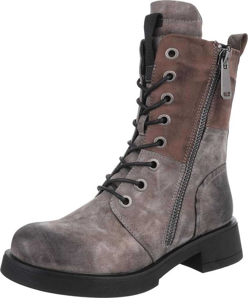 Ital-Design Damen Stiefeletten Plateaustiefeletten Schnürstiefeletten Leicht gefüttert Lederoptik Western- & Bikerboots 90515105 Grau Gr. 38