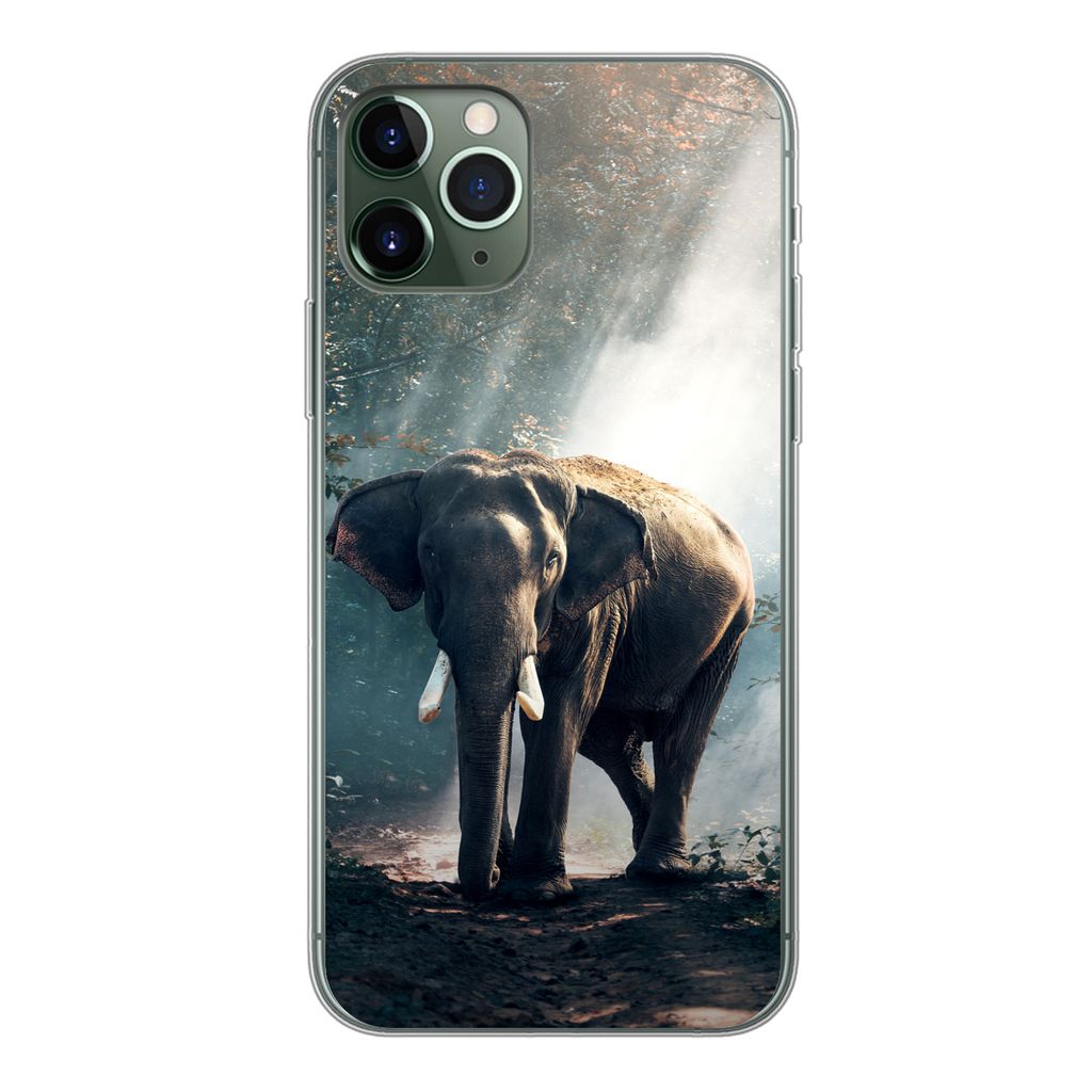MuchoWow Handyhülle Schutzhülle Hülle für iPhone 11 Pro Elefant - Tiere - Licht - Wald - Natur - Wildtiere Silikon Softcase Handy Hülle - Handy
