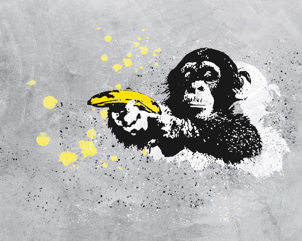 Streetart Kunstdruck Bild - Banksy, Affe mit Bananenpistole (40 x 50 cm)