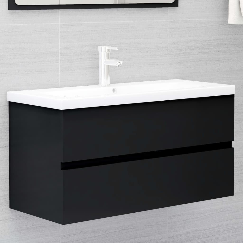 The Living Store Waschbeckenunterschrank Schwarz 90x38,5x45 cm Holzwerkstoff