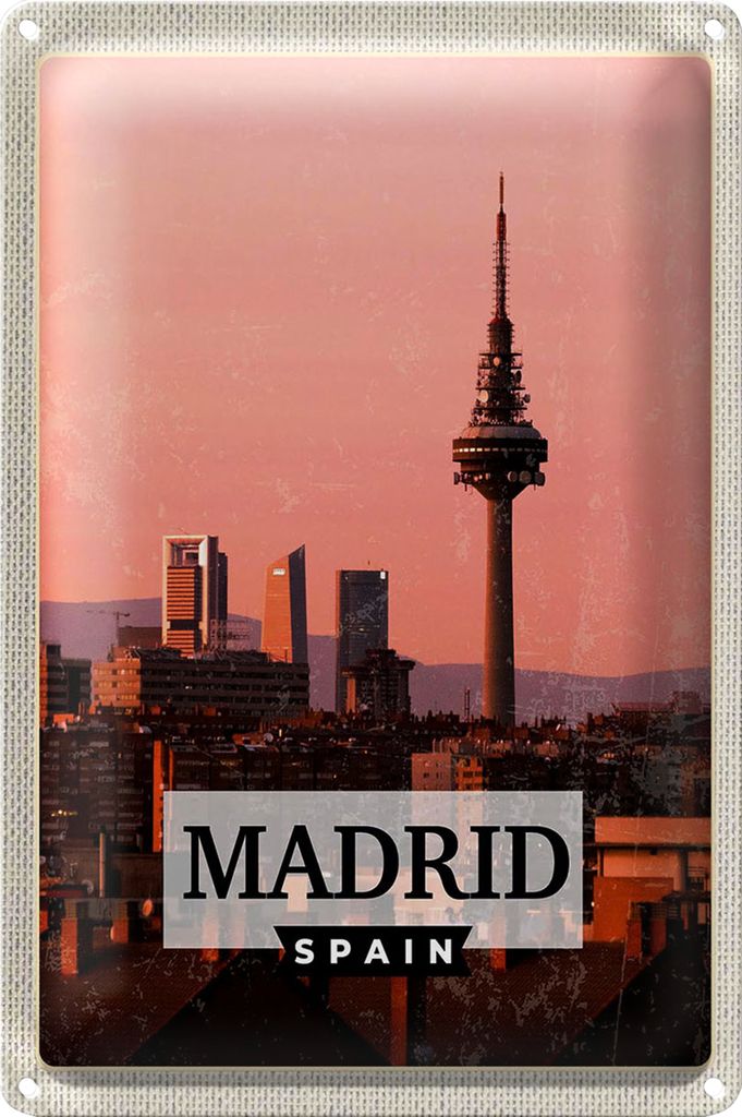 Blechschild Reise 18x12cm Madrid Spanien Retro Architektur