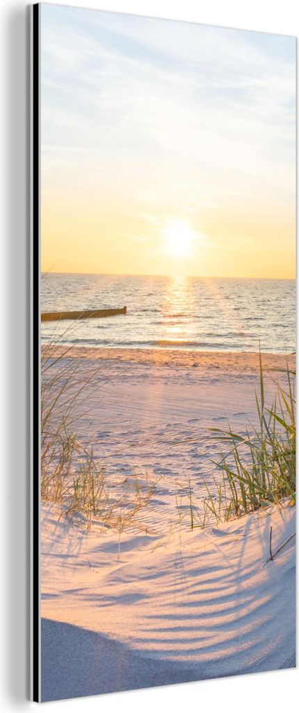 MuchoWow Wanddekoration Metall Metallbild Wandkunst 20x40 cm Strand - Sonne - Düne - Gras - Sand - Horizont MuchoWow Aluminium Gemälde - Aluminiu...