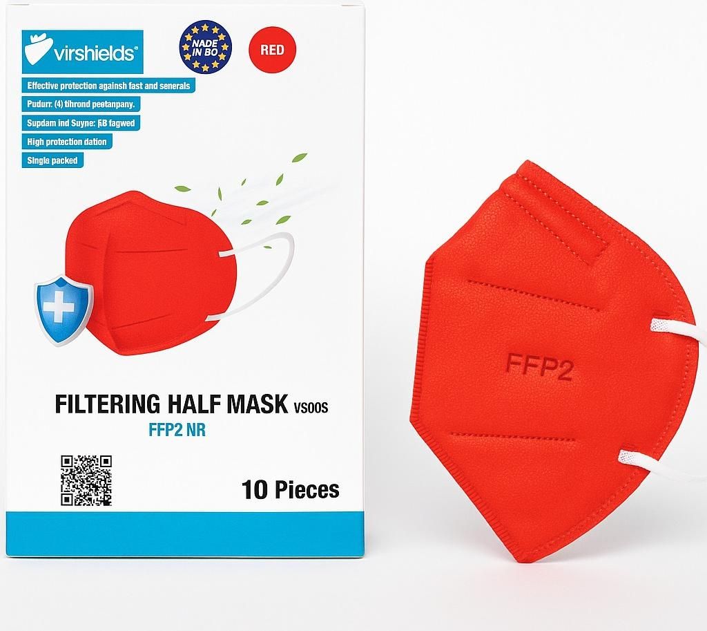FFP2 Atemschutzmaske VIRSHIELDS, 5-lagig, antiviral, rot – Produktbild 