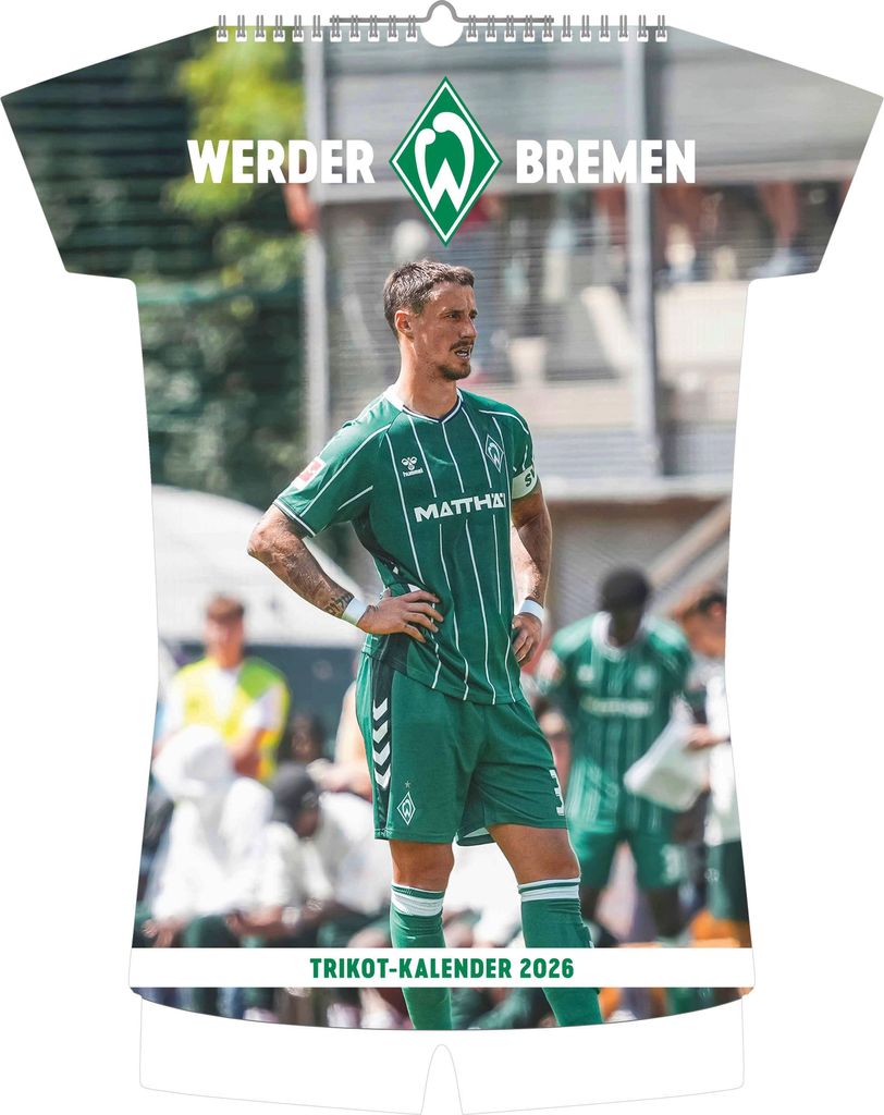 A calendar featuring a Werder Bremen football player in uniform.