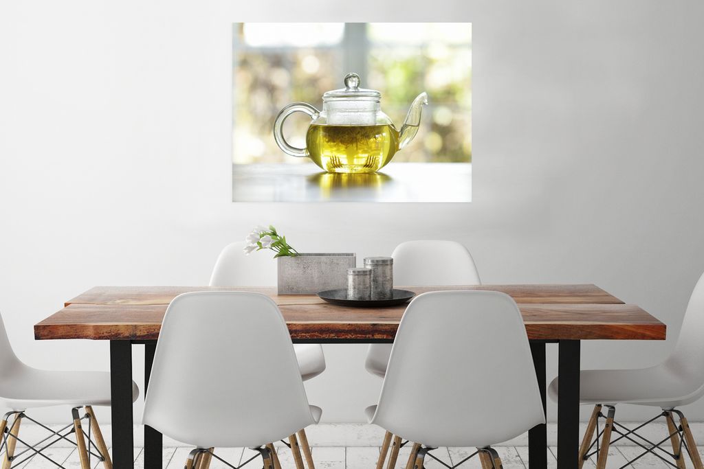 MuchoWow Poster Kräuter in einer gläsernen Teekanne 80x60 cm - Kunst für zu Hause