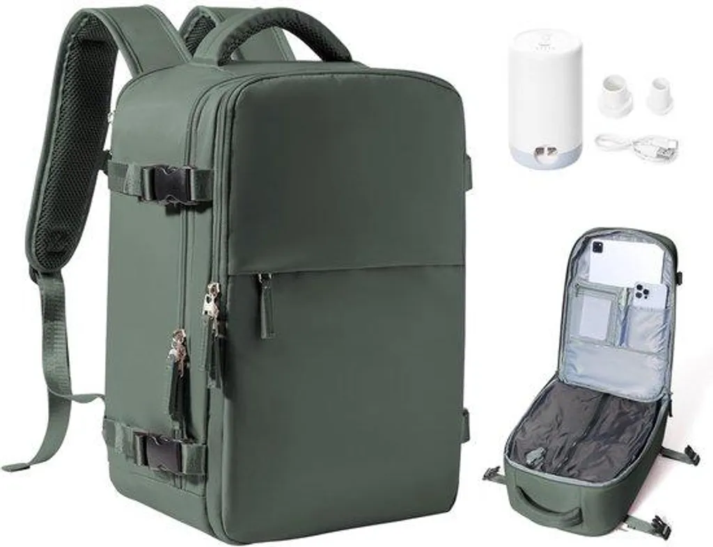 Valise verte 40x20x25 cm avec technologie de compression sous vide air