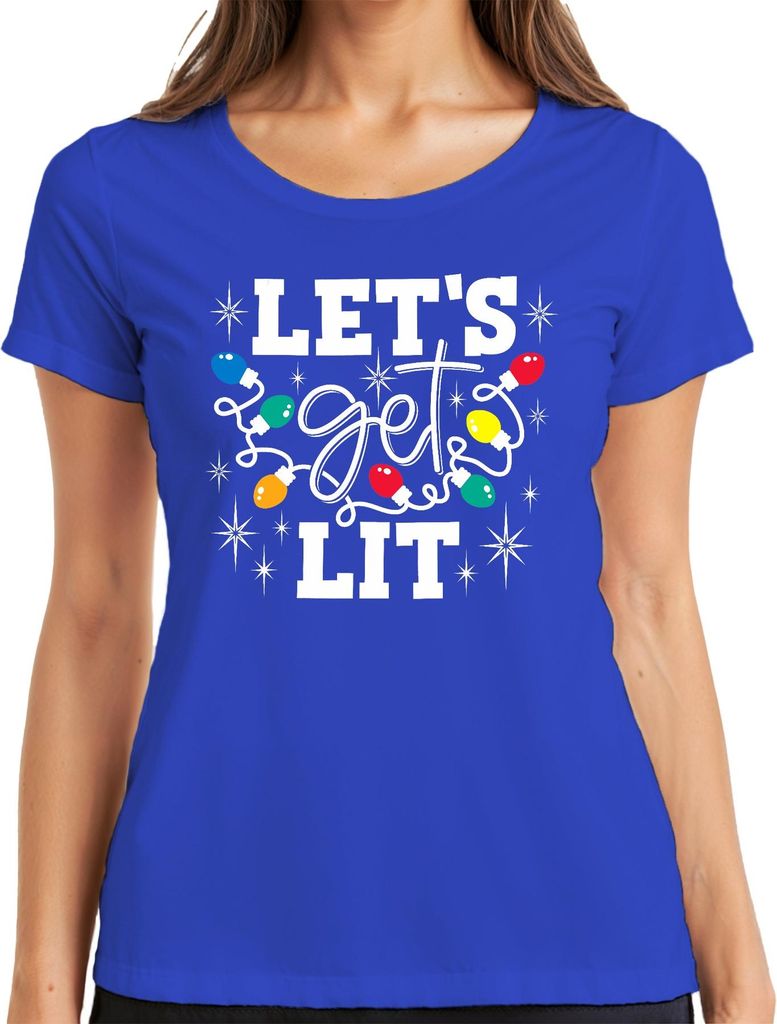 Let's Get Lit Weihnachten Lichterkette Weihnachtsfeier Party Damen T-Shirt, Blau, 3XL