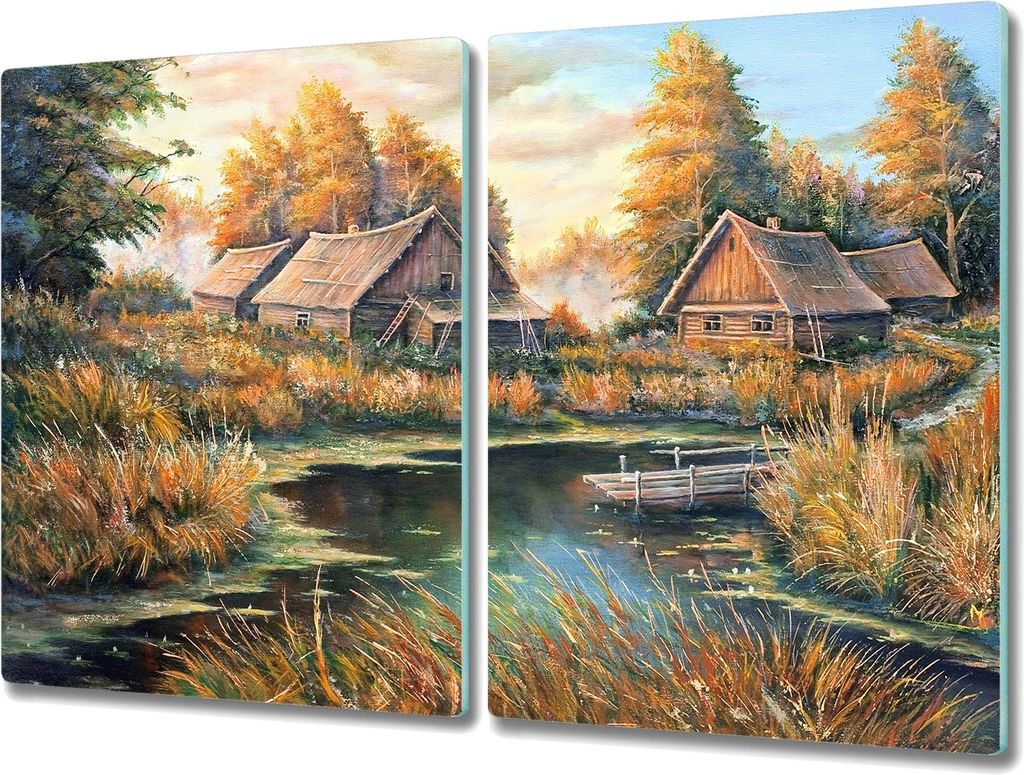 Coloray Hackbrett Küchenbrett Kochplattenabdeckung Schneidebrett Herdabdeckplatte 2x40x52 cm - Malerei Naturwaldhütte
