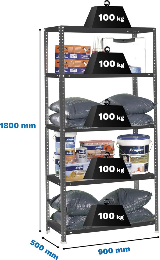 PROREGAL Schraubregal PANDA | HxBxT 180x90x50cm | Fachlast 100kg | Anthrazit