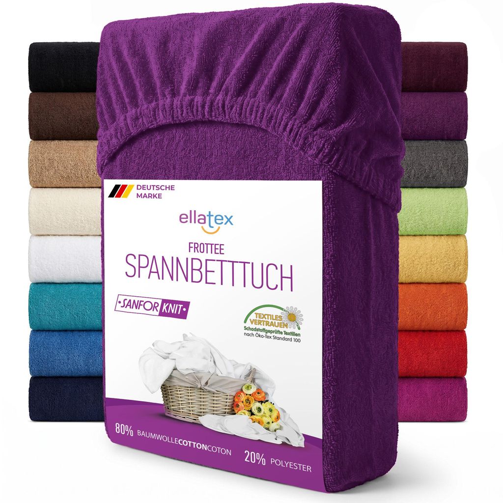 EllaTex Frottee Spannbettlaken 120x200 – 130x200 Baumwolle – weich & atmungsaktiv, Spannbetttuch elastisch, in Farbe: Orchidee