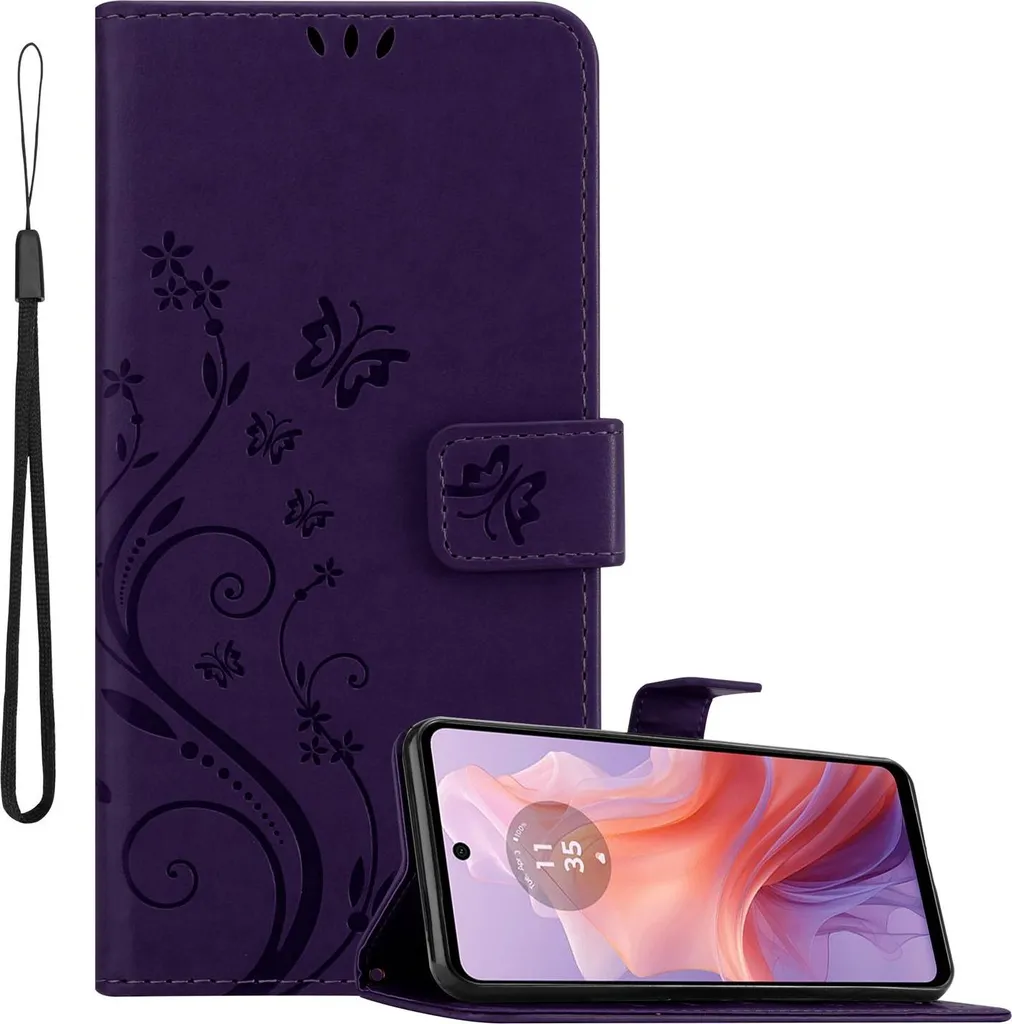 Custodia Professionale Motorola Moto E14 - Cadorabo Floral Dark Lila