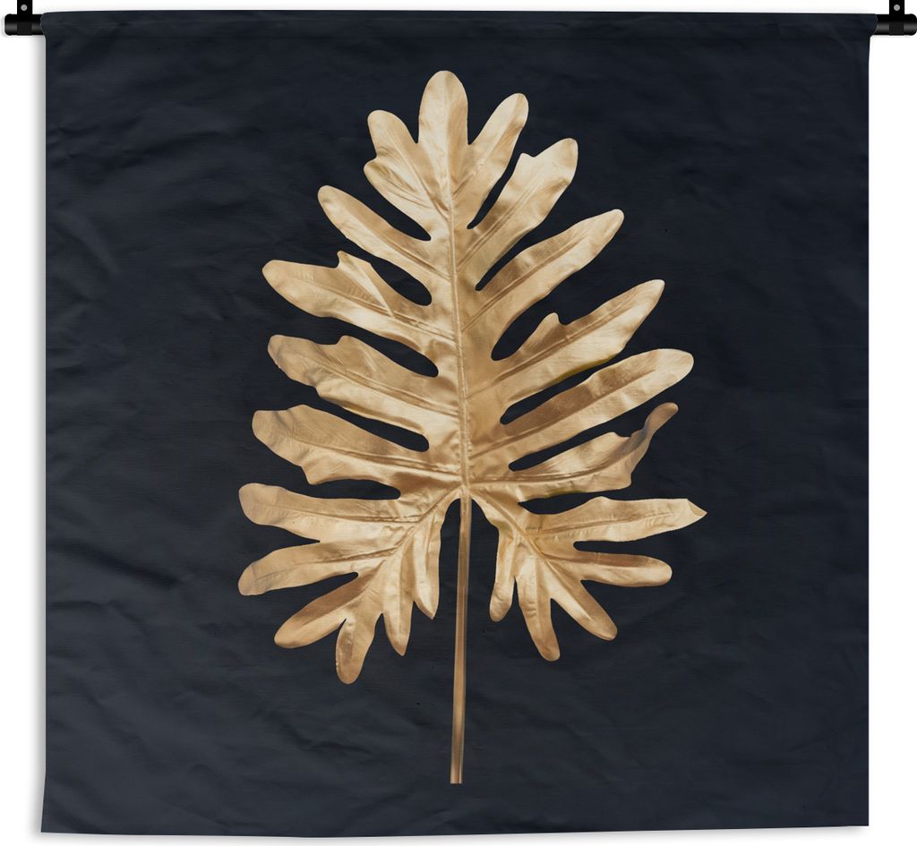 MuchoWow Wandteppich Wandbehang Blätter - Herbst - Gold - Schwarz - Natur - Luxus 90x90 cm Tapisserie Dekoration Wandtuch - Wandaufhänger