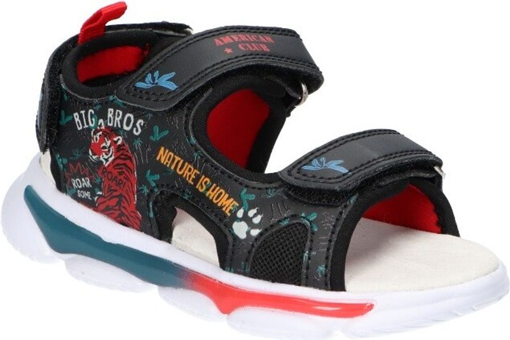 AMERICAN CLUB HL169 Solide KinderSandalen, Naturleder Innensohle, Schuhe mit LED-Leuchtsohle, Klett Sandalen, Sportsandalen, Schwarz 29
