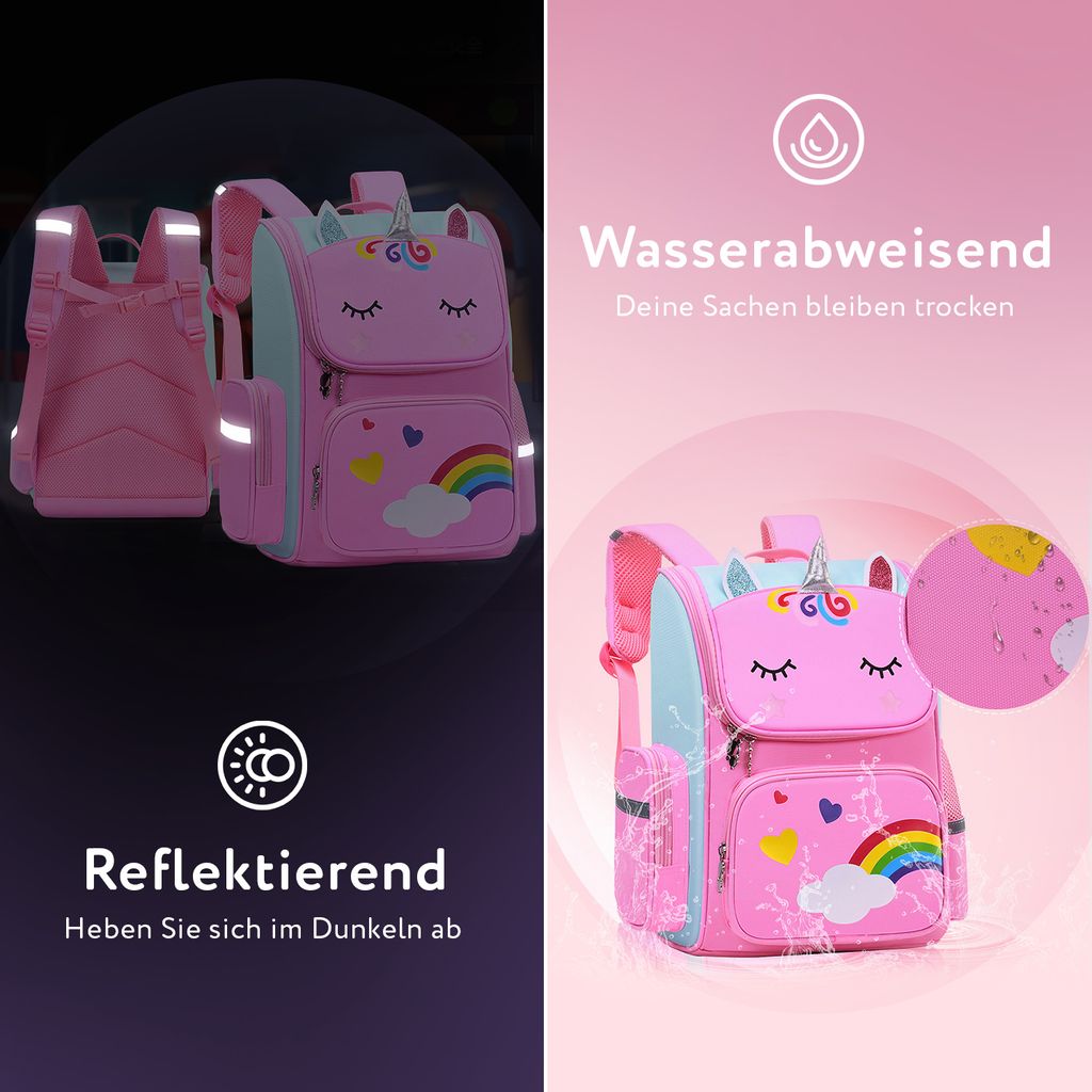 Einhorn-Rucksack-Set Für Mädchen – Schultasche Mit Lunchbox & Federmäppchen, Wasserabweisend