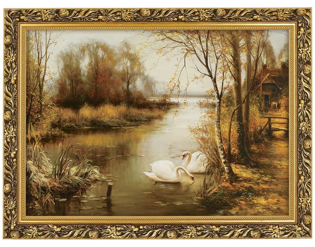 Goldrahmen Gemälde Mohn 50x70 cm - Schwäne, Zygmunt Konarski