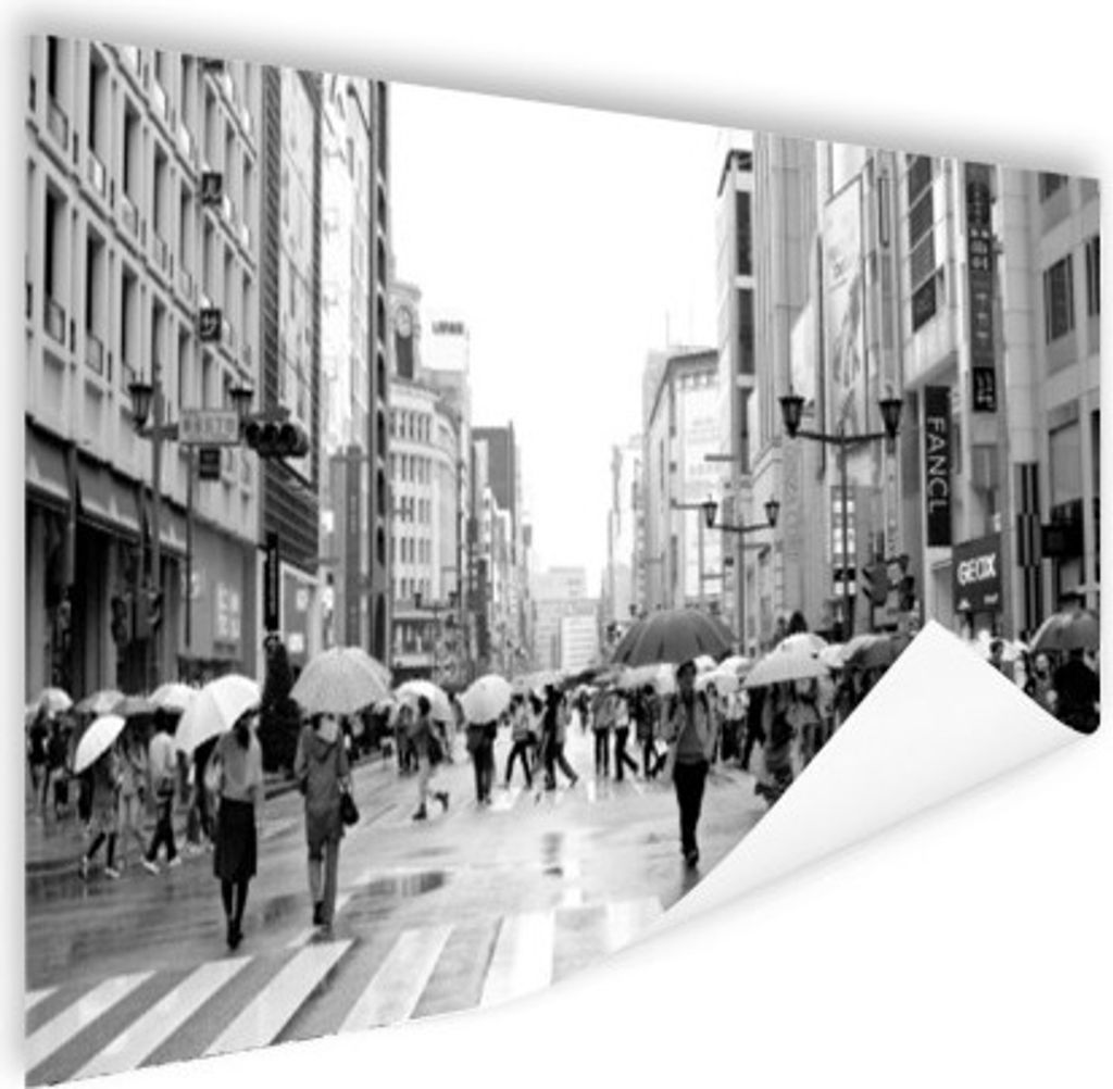 MuchoWow Poster Ginza im Regen schwarz-weiß Foto 90x60 cm - Schlafzimmer