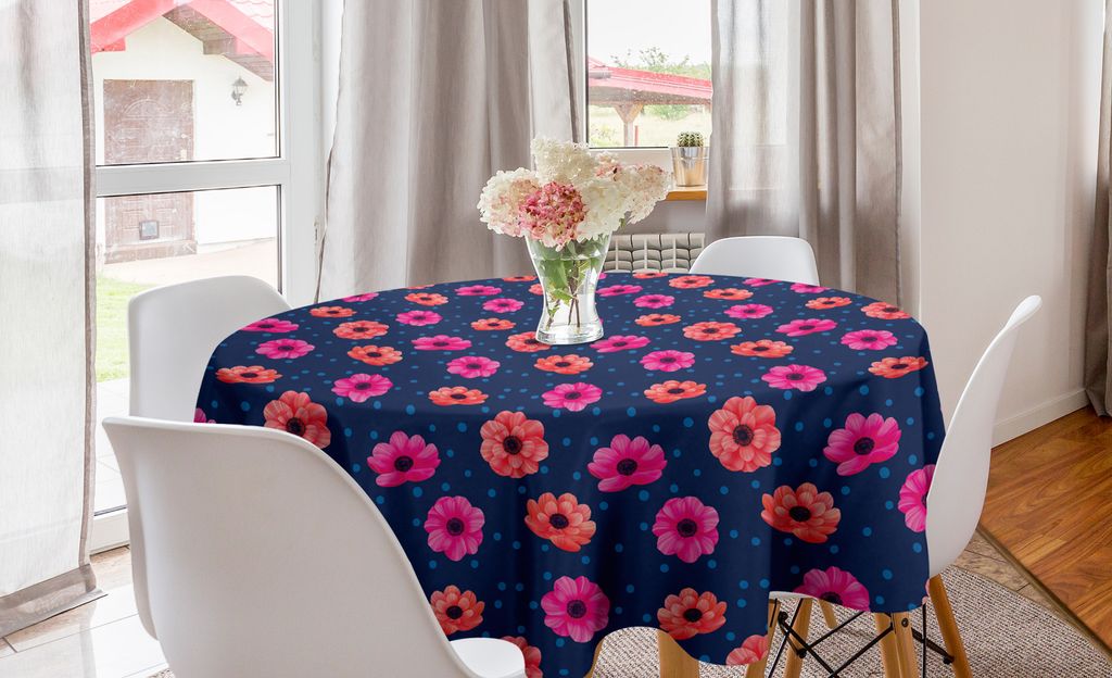 ABAKUHAUS Dunkelpink Runde Tischdecke, Blooming Tupfen, Kreis Tischdecke Abdeckung für Esszimmer Küche Dekoration, 150 cm, Indigo-Pink
