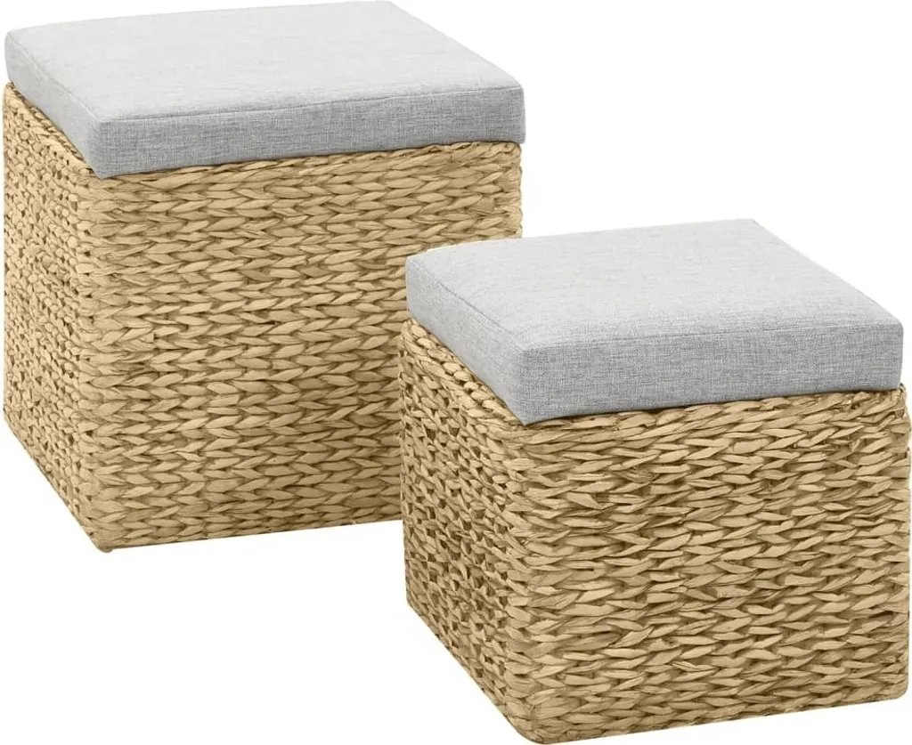 Ottomans repose-pieds gris en jonc de mer - Déco salon et rangement