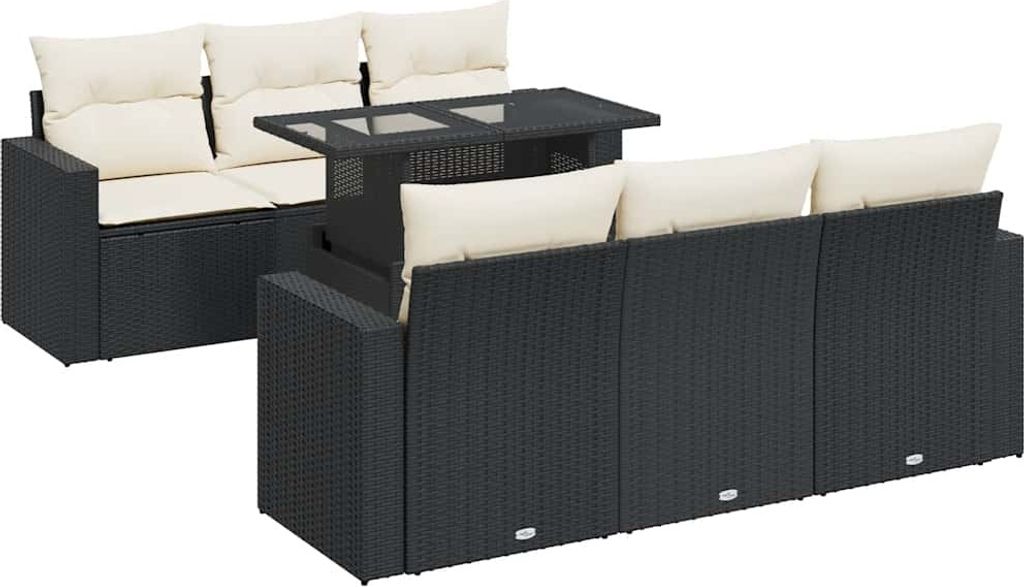 vidaXL 7-tlg. Garten-Sofagarnitur mit Kissen Schwarz Poly Rattan
