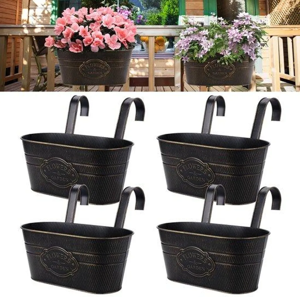 Gagnez de la place au jardin avec ce lot de 4 vases suspendus en métal XL