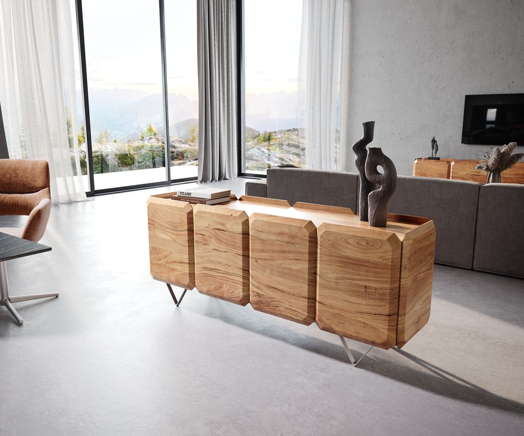 DELIFE Sideboard Kiano 175 cm Akazie Natur 4 Türen V-Fuß Produktbild 