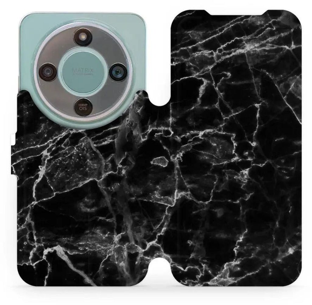 Handyhülle mit klappe für Honor Magic8 Lite, Mobiwear Book, Schwarzer Marmor