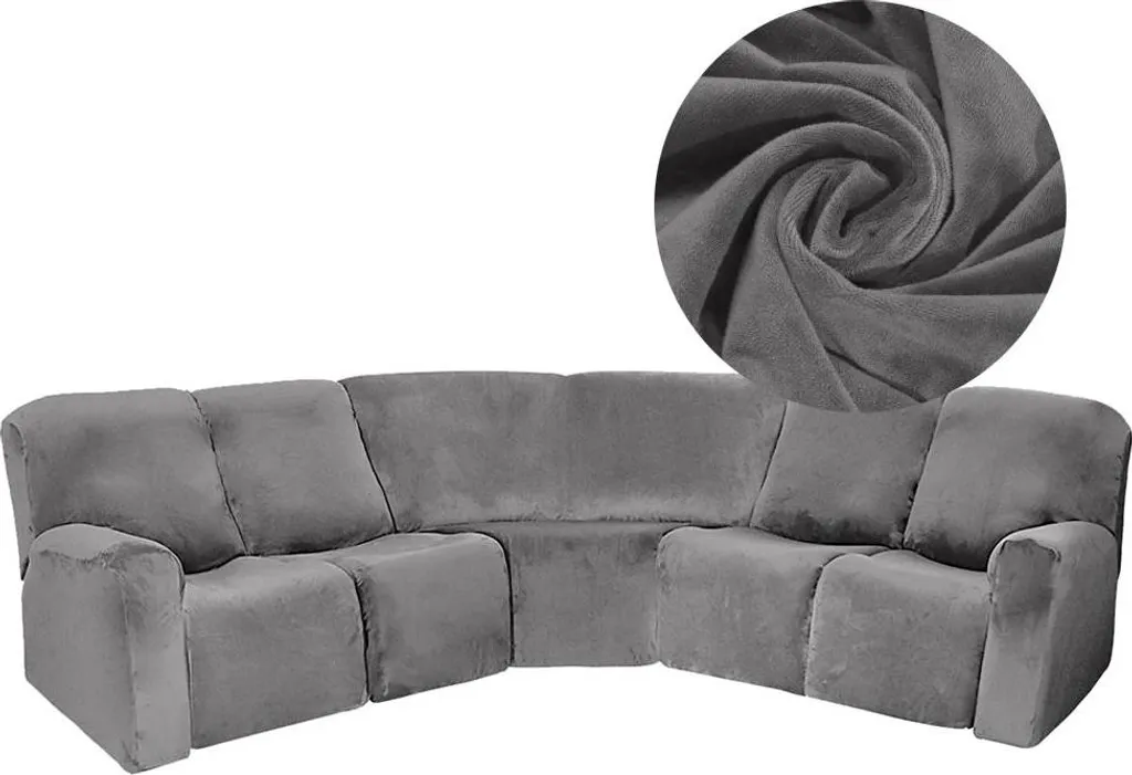 Protection de canapé d'angle en L 5 places velours gris pour grand salon
