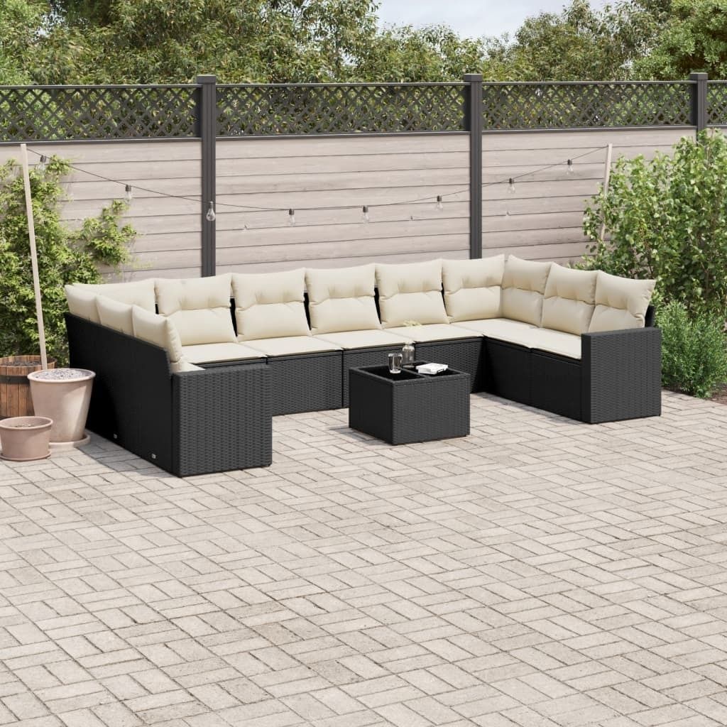 Maison Exclusive - 11-tlg. Garten-Sofagarnitur mit Kissen Schwarz Poly Rattan