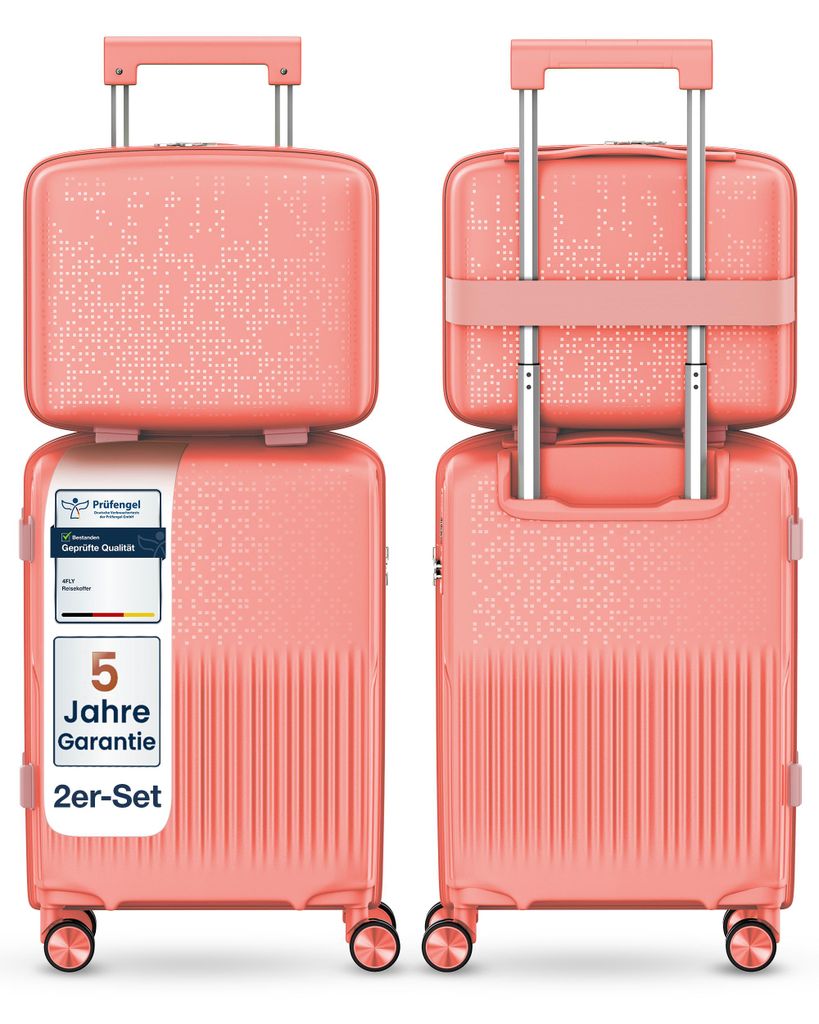 4FLY Hartschalen Handgepäck Set 2-teilig (S/M) – Kosmetikkoffer (14L) & Kabinenkoffer (55×35×19 cm, 33L) mit TSA-Schloss, USB-A/C Ladeanschlus...