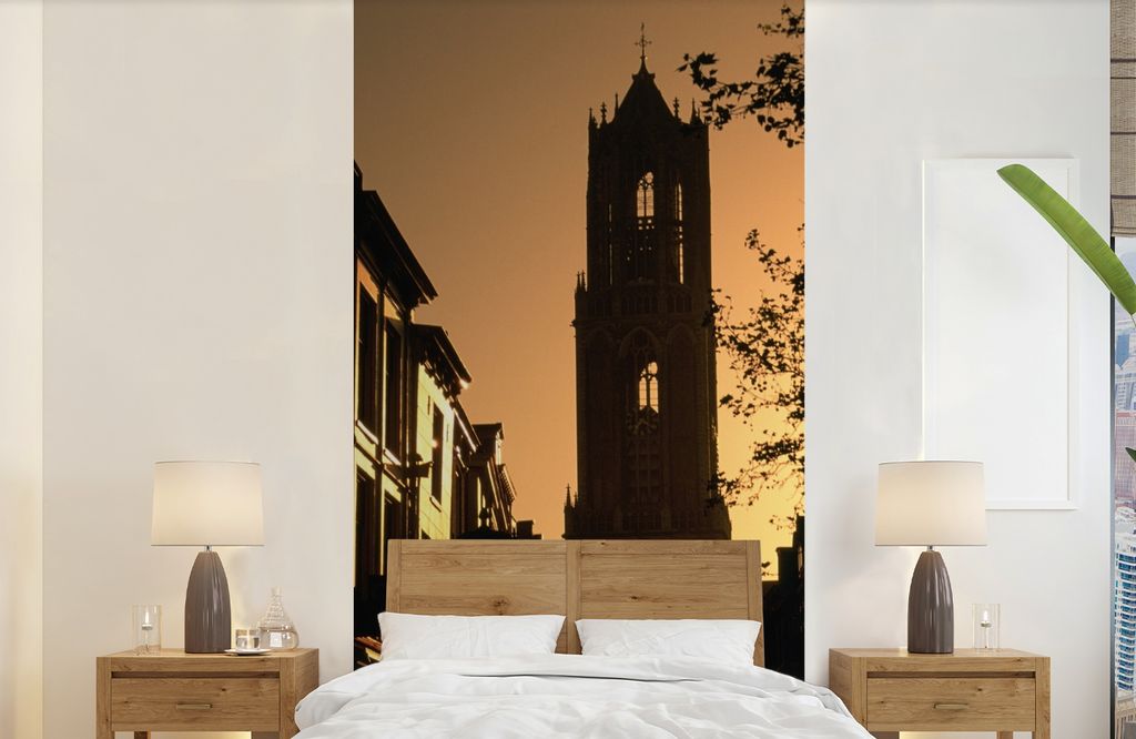 MuchoWow Fototapete für Wohnzimmer oder Schlafzimmer Wandtapete Vinyl Motivtapete Scherenschnitt - Utrecht - Dunkel - 120x240 cm - Hintergrundbild