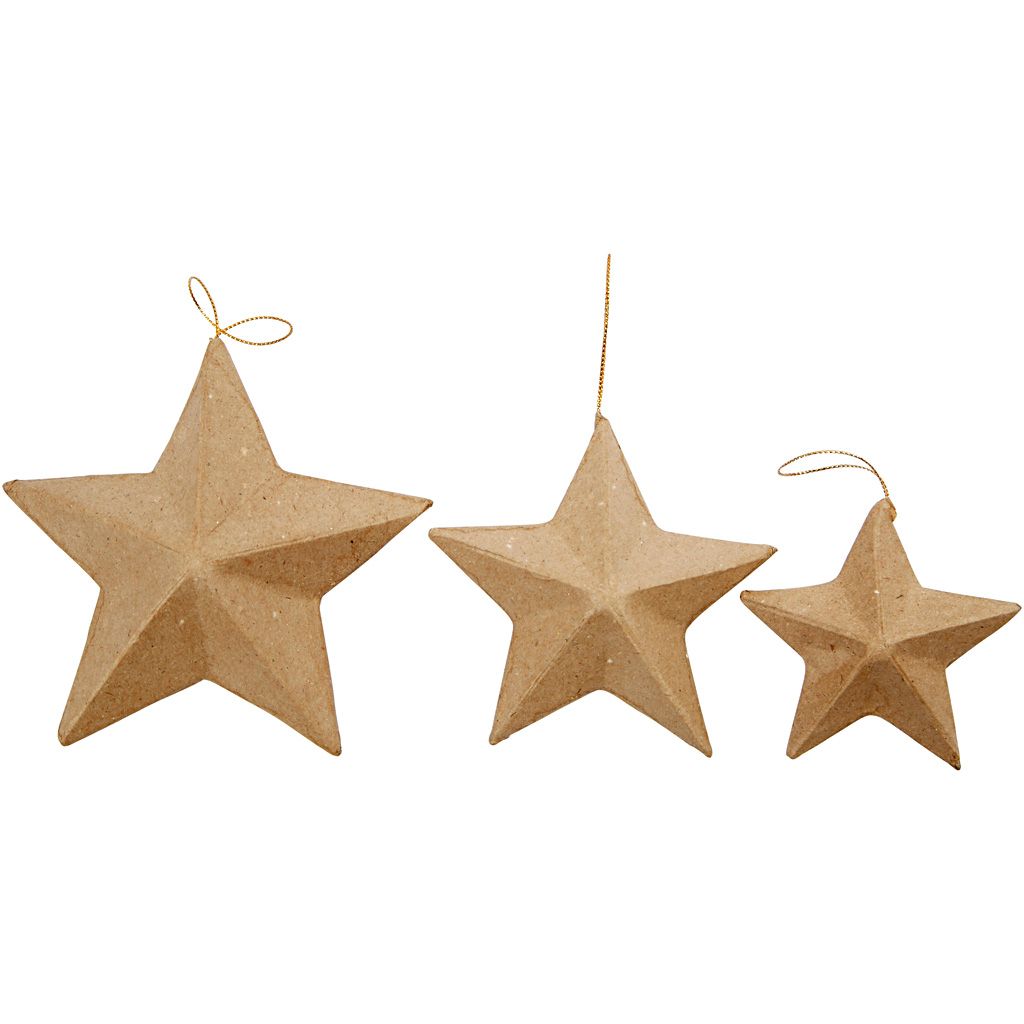 Sterne Pappmaché 7,5-10-12,5 cm braun 6 Stück
