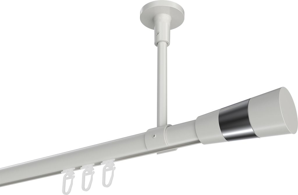 Interdeco Innenlaufstange / Gardinenstange mit Innenlauf Weiß, Typ Sonette Tanara (Konus Bicolor) Deckenmontage, 20 mm Ø 1-läufig, 140 cm