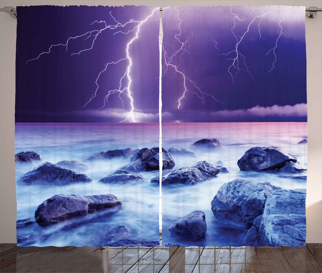 ABAKUHAUS Sturm Rustikaler Vorhang, Stürmischer Himmel Ozean-Felsen Nacht, Wohnzimmer Universalband Gardinen mit Schlaufen und Haken, 280 x 225 cm...