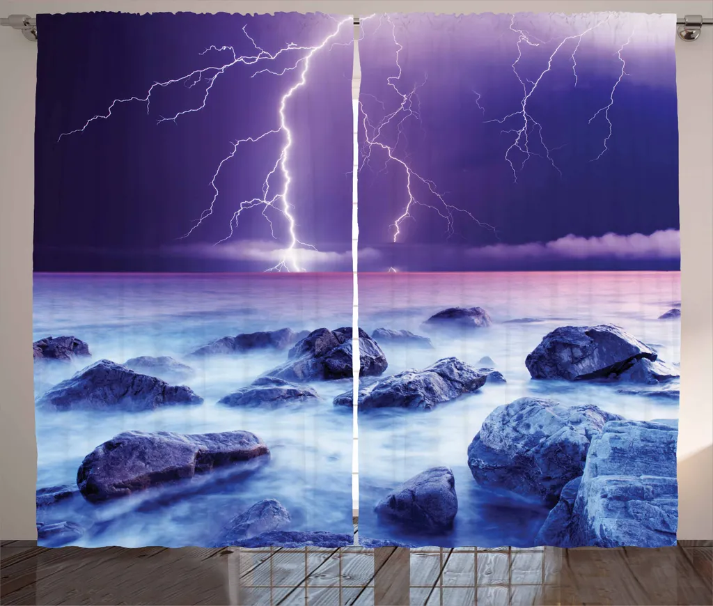 Rideaux de salon avec boucles et crochets, Ciel orageux, 280x225cm