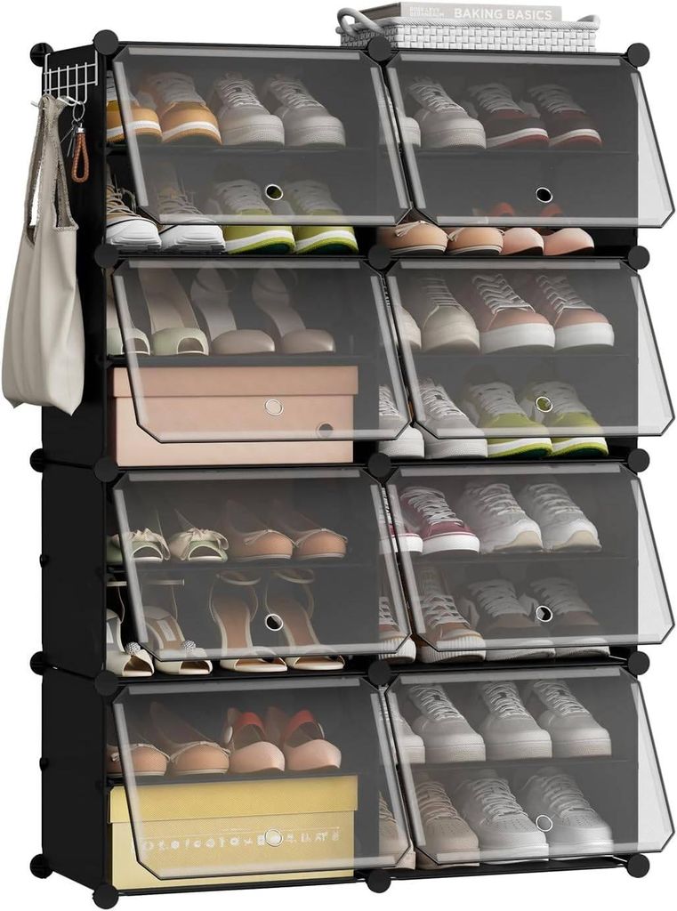 EUGAD Schuhboxen, Schuhregal Kunststoff, mit Haken, Tür, Schuhaufbewahrung platzsparend, 80 x 120 x 30 cm