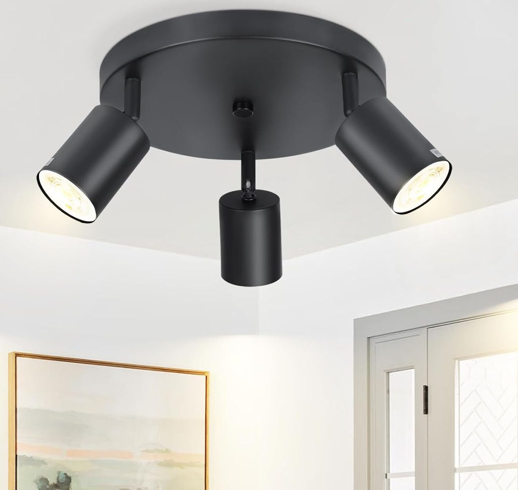 ZMH LED Deckenstrahler 3 Flammig Deckenlampe GU10 Metall Deckenspots Schwenkbar 330° Strahler für Wohnzimmer Schlafzimmer Flur Schwarz