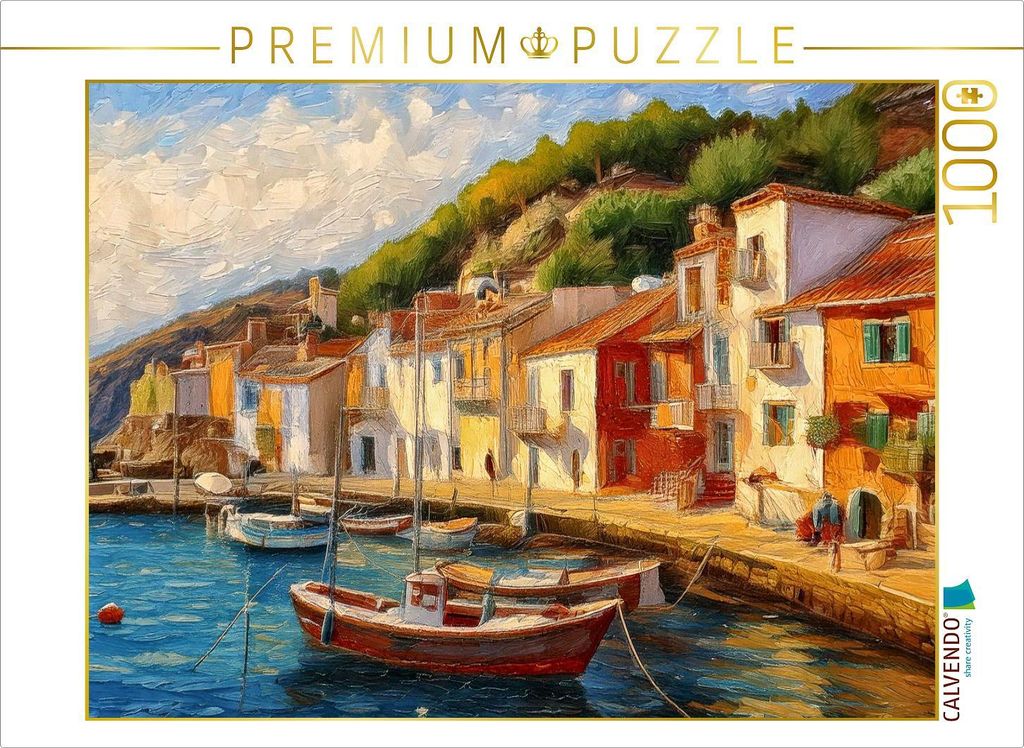 CALVENDO Puzzle Fischerdorf an einem kleinen Mittelmeerhafen | 1000 Teile Lege-Größe 64x48cm Foto-Puzzle für glückliche Stunden