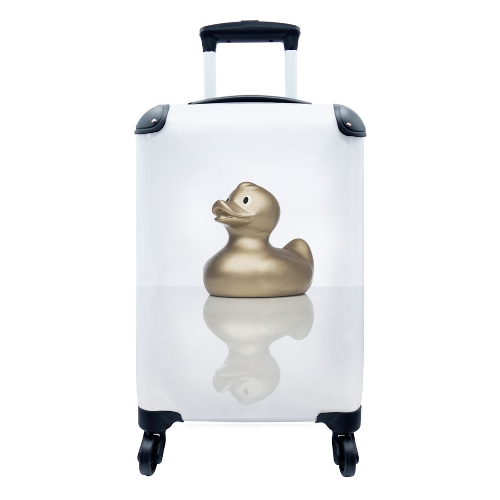 MuchoWow Koffer Handgepäck Trolley Rollkoffer Kleine Reisekoffer mit 4 Rollen - Gummi-Ente - Gold - Weiß - Cabin Size < 55x40x23 cm & 55x40x20 ...