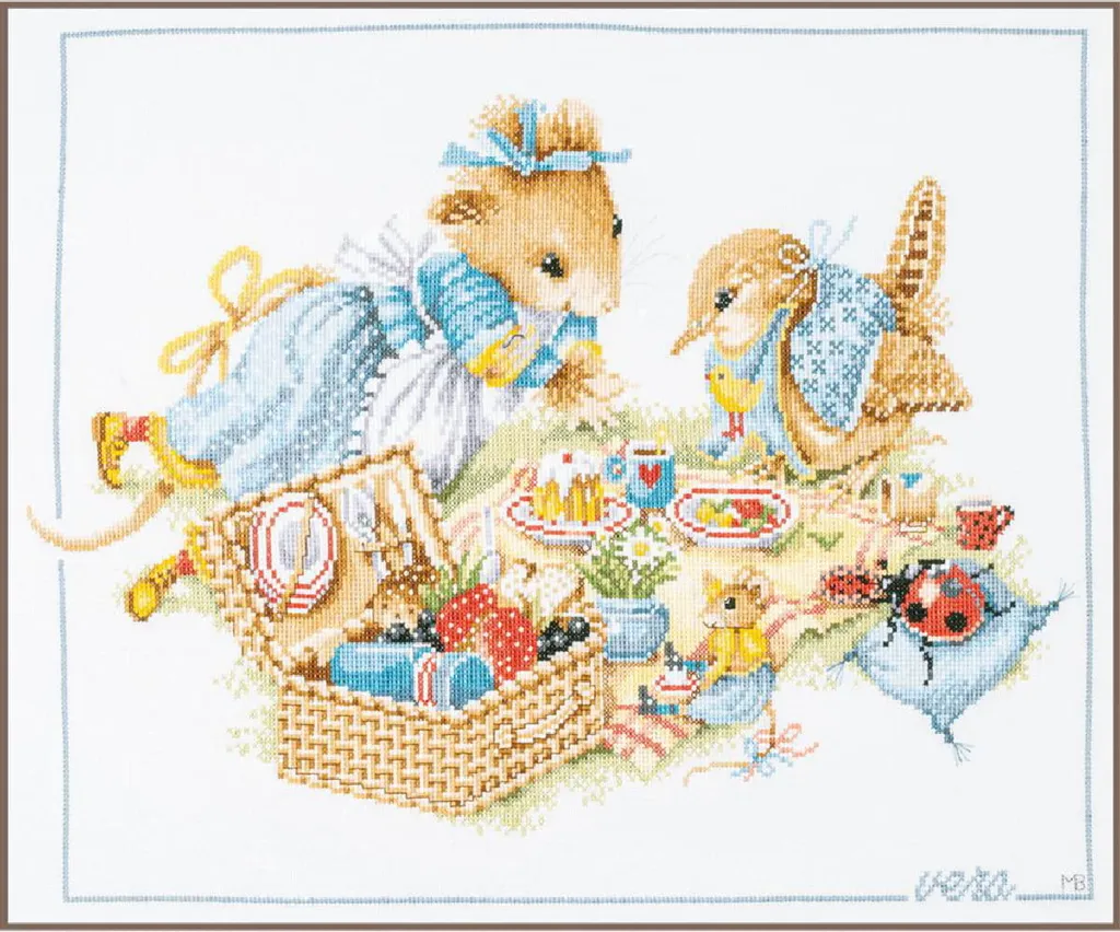 Tableau Broderie Lanarte Vera Marjolein Bastin Picnic 49x39cm avec Aida