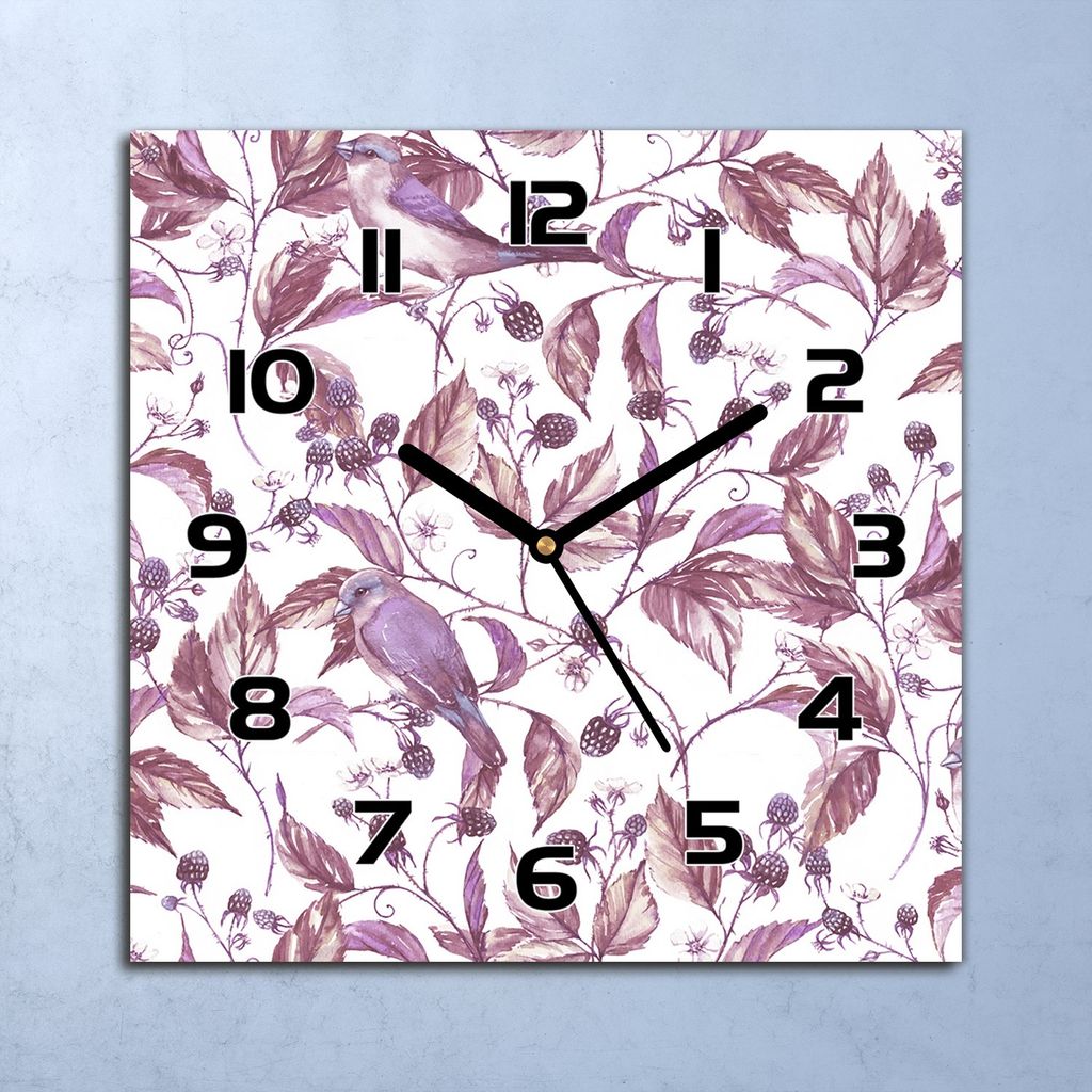 Wanduhr Echt-Glas-Küchenuhr Vögel auf Brombeeren Quarz Produktbild 