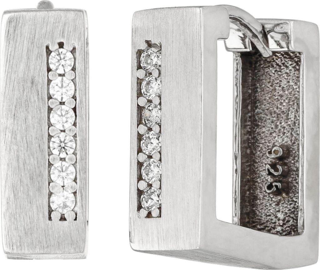 Paar Creolen 14,6x4,7mm aus 925 Silber matt mit 12 Zirkonia Ohrringe eckig