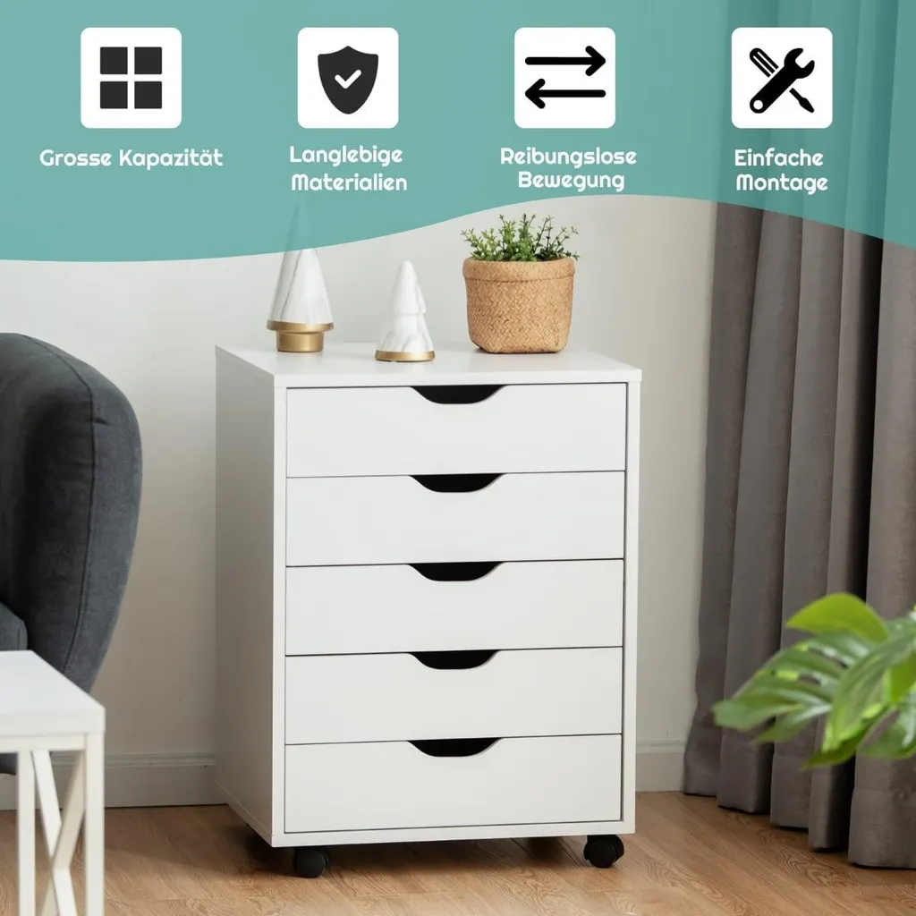 Mobiletto 5 Cassetti Bianco 48cm - Organizer Ufficio e Home Studio